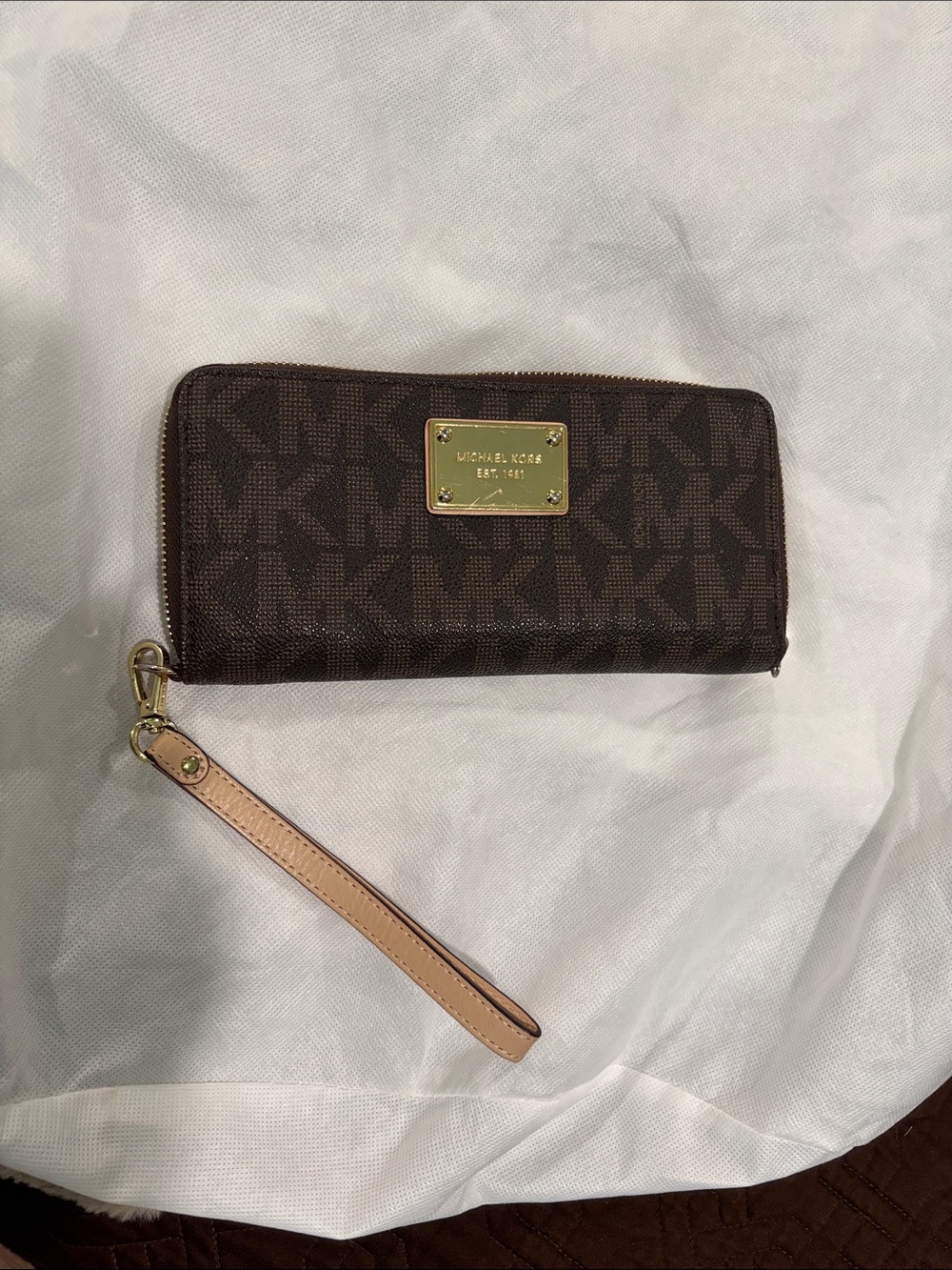 Michael Kors Brown Signature Zip Wristlet